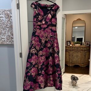 Kay Unger Pink and Navy Floral Dress